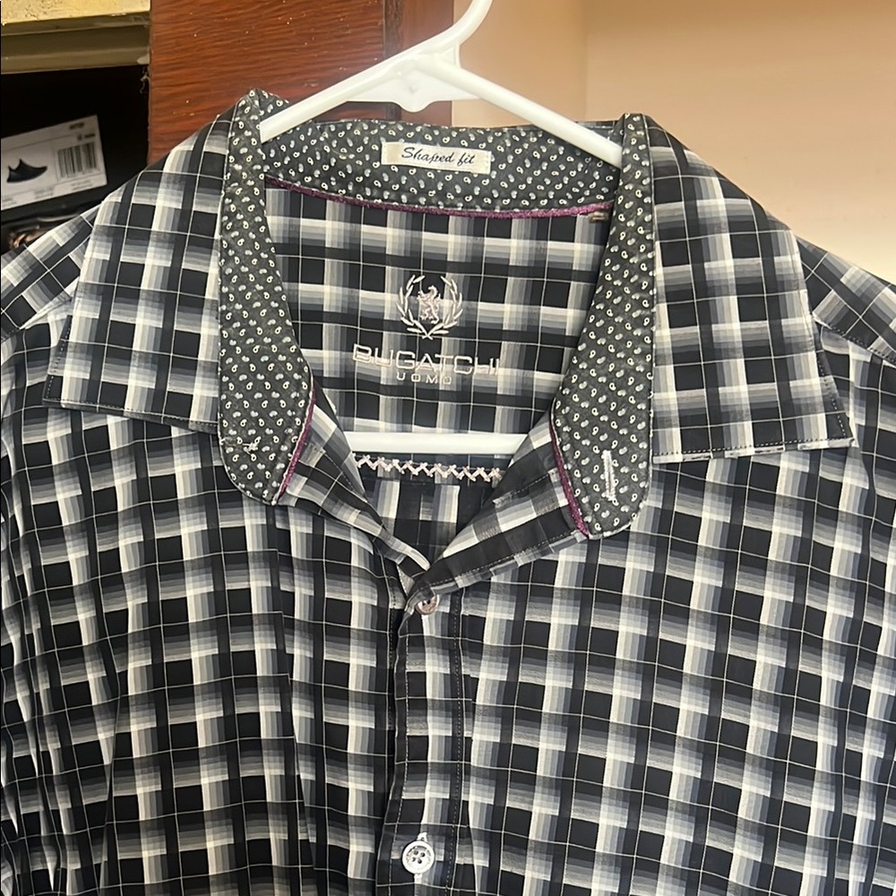Bugatchi Men's Black and White Checkered Shirt